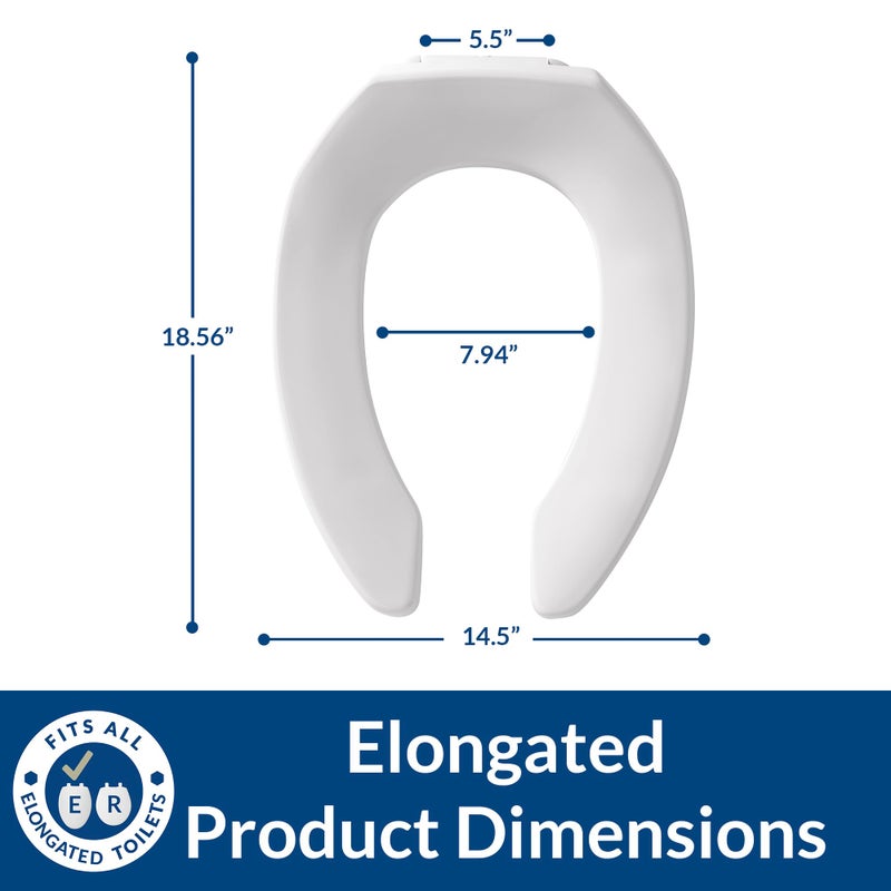 BEMIS 1955CT Commercial Open Front Plastic Toilet Seat, Heavy Duty Industrial Seat without Lid, Secure Installation for Long Lasting Use, Made in USA, Elongated, White - Image 3
